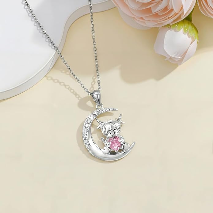PROESS Animal Birthstone Necklace 925 Sterling Silver Otter/Axolotl/Hippo/Elephant/Dachshund/Monkey/Red Panda Pendant Necklace Animal Birthstone Jewelry Gifts for Women