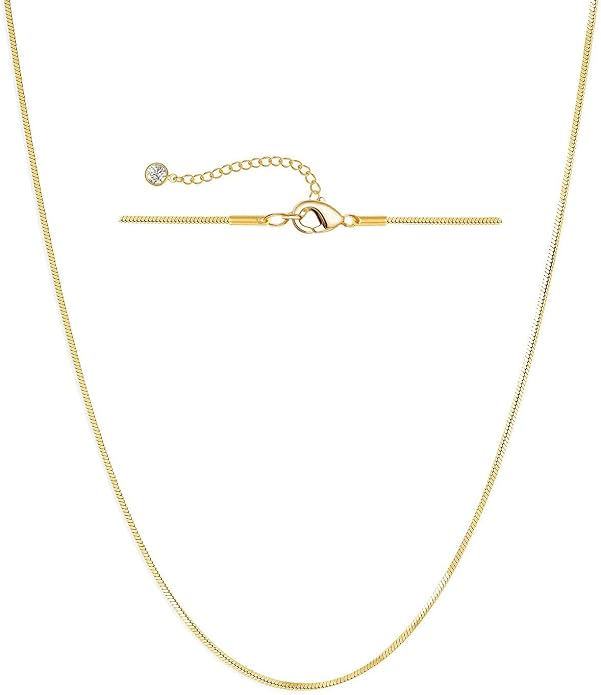NECOCY 14K Gold Plated Necklaces for Women, Dainty Gold Herringbone Choker Necklace Thin Layered Snake Chain Jewelry for Gifts