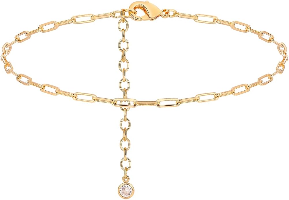 MEVECCO Anklet for Women Gold Chain 14K Gold Plated Dainty Boho Beach Summer Simple Foot Jewelry Ankle Bracelet