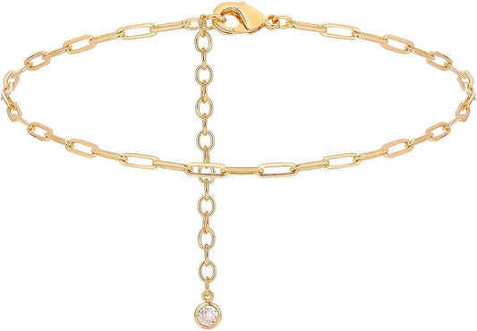 MEVECCO Anklet for Women Gold Chain 14K Gold Plated Dainty Boho Beach Summer Simple Foot Jewelry Ankle Bracelet