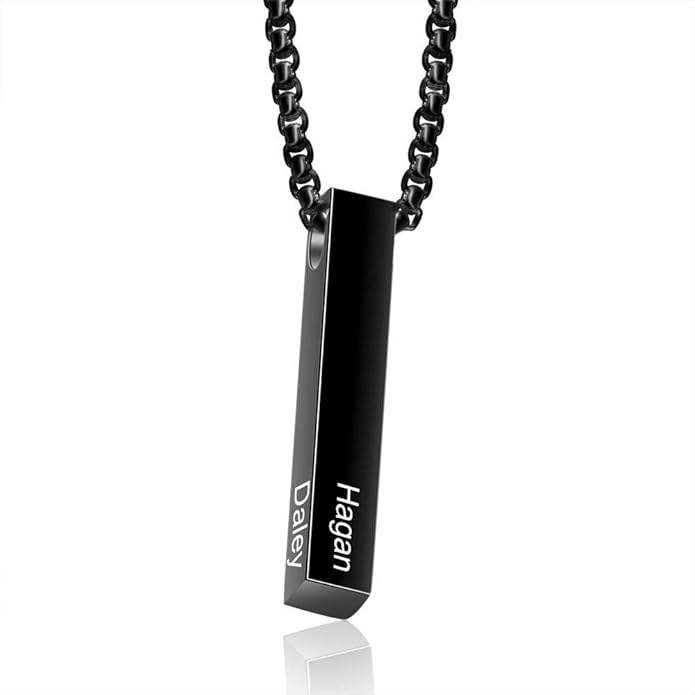 Personalized Men's Name Bar Necklace Engraved Initial Name Stainless Steel Vertical Bar Necklace for Father Husband Boyfriend Birthday