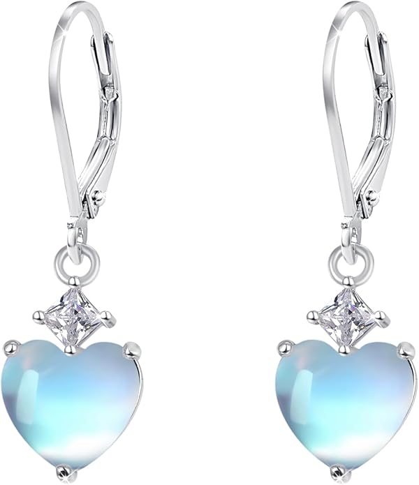 Teardrop Leverback Drop Dangly Earrings, 925 Sterling Silver with Opal/Moonstone Hypoallegenic for Sensitive Ears Jewelry Gift for Women Girlfriend with Gift Box