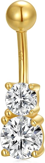 Solid 14K Gold Belly Button Rings for Women 14G 16G Clear CZ/Opal Navel Rings Gold Dangle Belly Button Piercing Jewelry Gift for Women