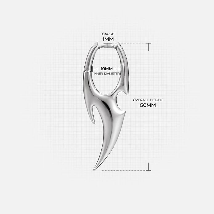 PUNKYOUTH Sharp Line Fluid Curve Earrings 18G 1mm Piercing Jewelry Edgy Minimalist Modern Claw Spike Huggie Hoop Dangle Drop For Women Men Polished Statement Everyday Wear Fashion Accessories