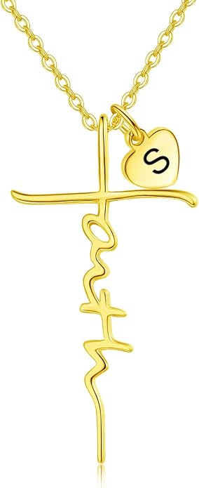 PRAYMOS Faith Cross Necklace for Women 925 Sterling Silver Pendant Necklace With Birthstone Initial Christian Religious Confirmation Baptism Mothers Day Gifts