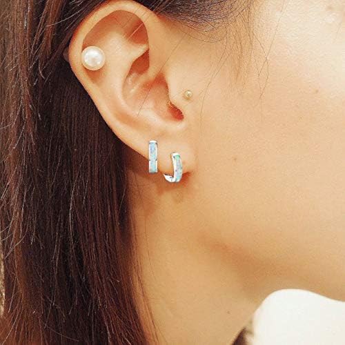 CUOKA MIRACLE 925 Sterling Silver Opal Hoop Earrings for Women - Opal Hinged Huggie Hoops, Hypoallergenic Small Hoop Earrings for Sensitive Ears, Dainty Everyday Jewelry Birthday Christmas Gift