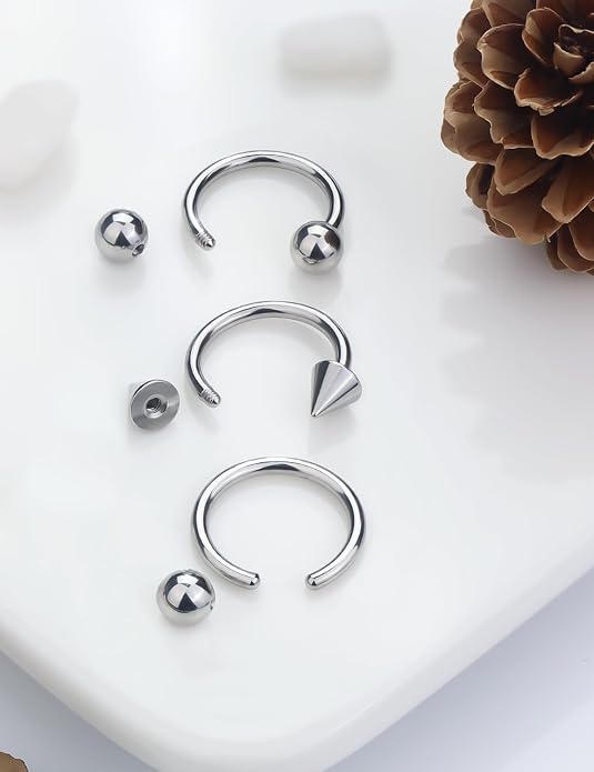 00G 0G 2G 4G 6G 8G 10G 12G 14G 16G Septum Rings Silver Black Surgical Steel Heavy Gauges Earrings Stretching kit Eyebrow Lip Septm Nose Rings Helix Tragus Daith Rook Earrings Hoops 10mm-19mm