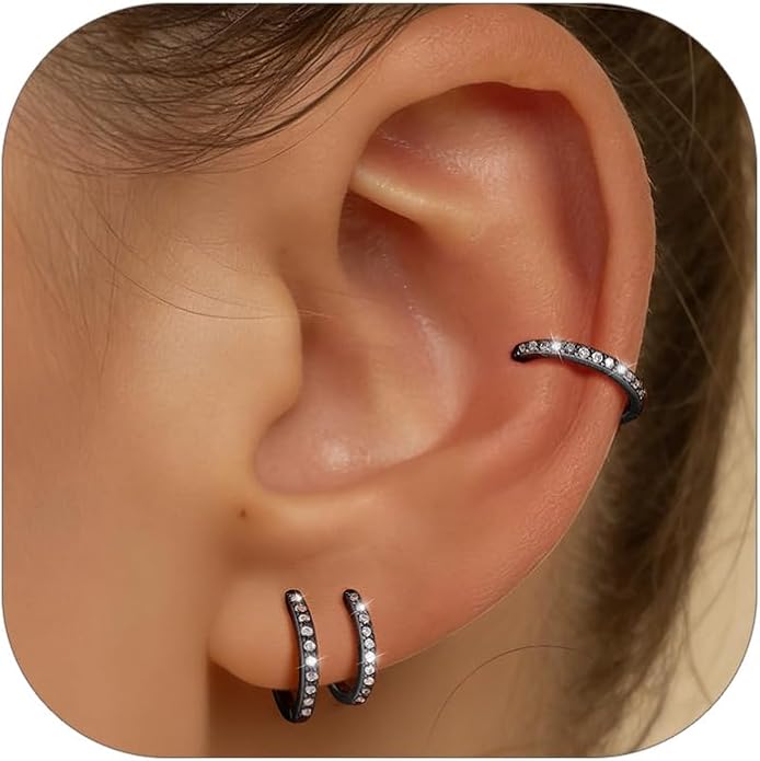 PROSTEEL Hoop Earrings for Women, Huggie Hoop with 925 Sterling Silver Post, 8/10/12/14/16/18/20mm Small Huggie Hoops, 14K Gold Plated/Silver/Black/Rose Gold Hypoallergenic Earrings Jewelry