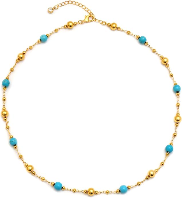 14K Gold Plated Paper Clip Chain Link Necklace Satellite Cross Key Starfish Turquoise Heart Necklace for Women