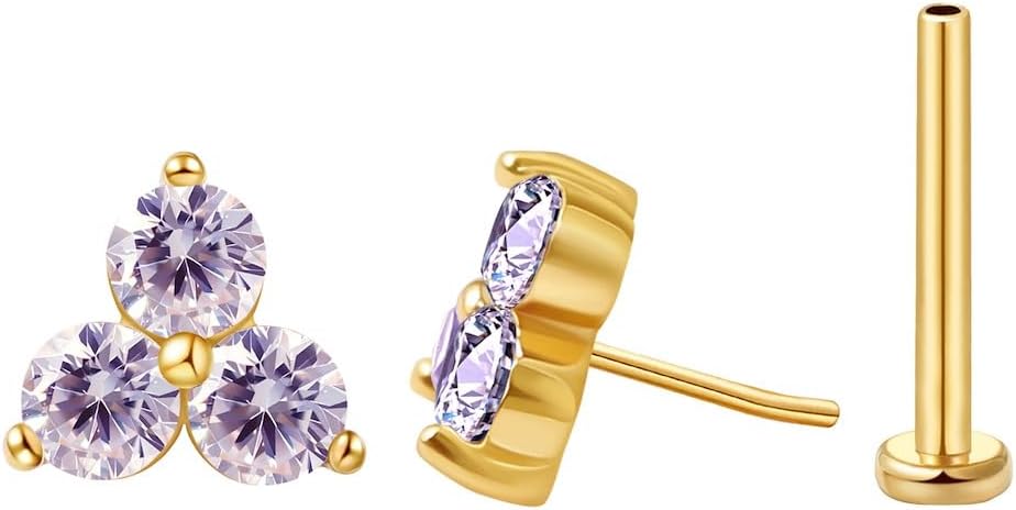 FANSING Cartilage Earring Tragus Stud Trio CZ Stone Flat Back Earring for Helix Conch Threadless Push Pin Labret Stud