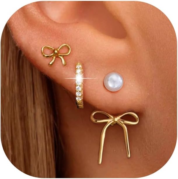6 Pairs 14K Gold Plated Stud Earrings for Women, Hypoallergenic Cartilage Earrings for Multiple Piercing, Dainty Small Stackable Earrings Set for Jewelry Gift