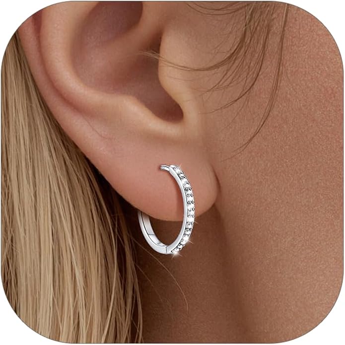 PROSTEEL Hoop Earrings for Women, Huggie Hoop with 925 Sterling Silver Post, 8/10/12/14/16/18/20mm Small Huggie Hoops, 14K Gold Plated/Silver/Black/Rose Gold Hypoallergenic Earrings Jewelry