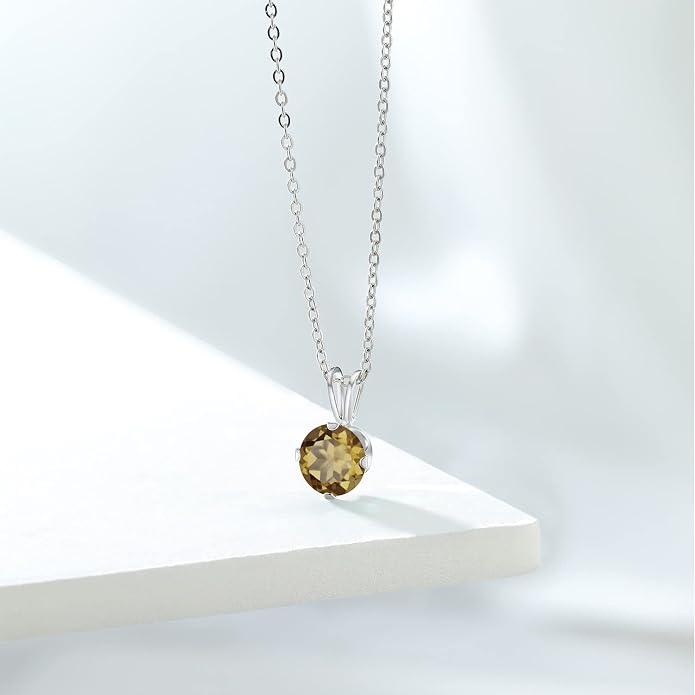 Gem Stone King 7MM Round Gemstone Birthstone Pendant Necklace For Women | 925 Sterling Silver | With 18 Inch Silver Chain | Fine Jewelry Gifts for Women Her Mom Wife