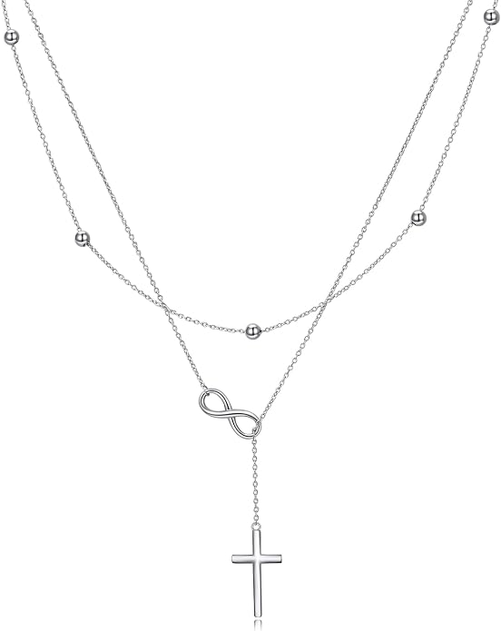 MONGAS Tree of Life/Infinity Cross/Lock and Key/Lotus/Hamsa/Horse/Strawberry/Opal/Lariat/Dragonfly/Heart/Violin Layered Necklace Sterling Silver for Women