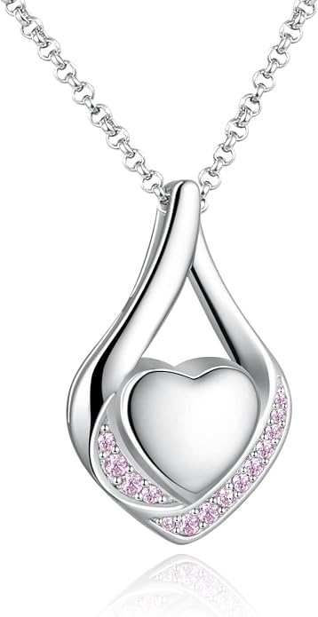 Cremation Jewelry 925 Sterling Silver Teardrop Urn Necklace for Ashes Heart Shape Memorial Keepsake Pendant for Human Ashes for Women Gift