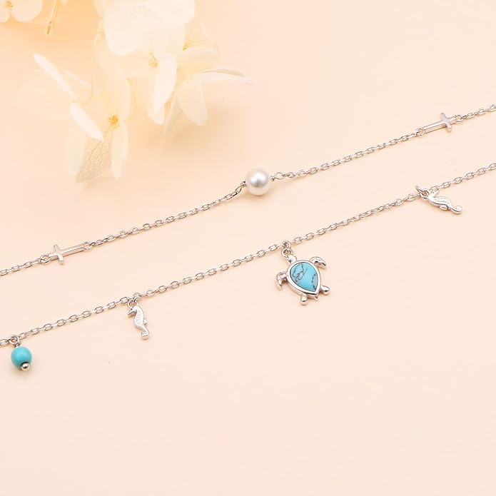 Anklet for Women 925 Sterling Silver Cross Layered Anklet for Women Girls Adjustable Dainty Beach Foot Chain Plus 9 10 Inch Charm Anklet Jewelry Birthday