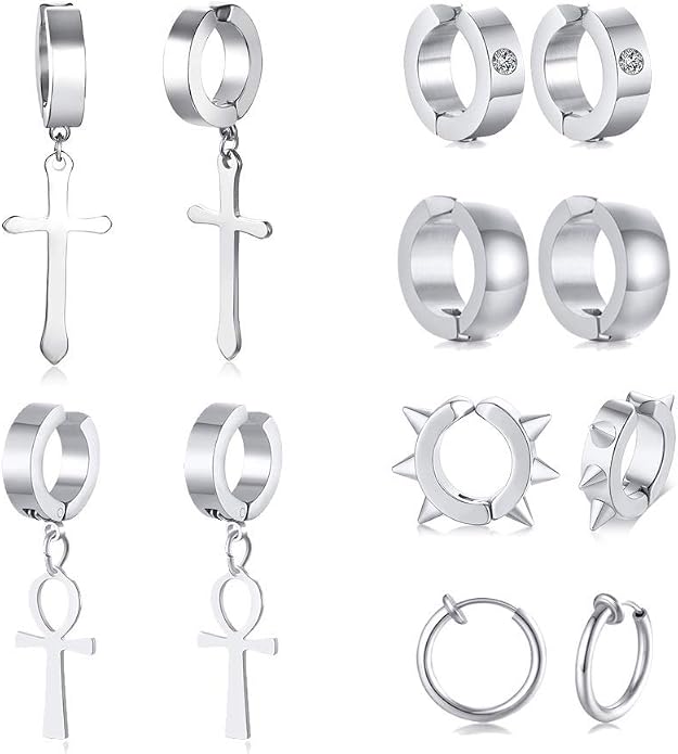 VNOX Unisex Vinatge Stainless Clip On Earrings Non Piercing Feather Charm Dangle Hinged Stud Earrings for Men Women Teen