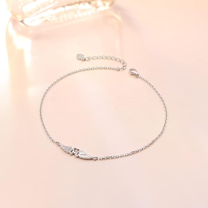 FLYOW S925 Sterling Silver Anklet for Women Summer Boho Beach Charm Adjustable Foot Ankle Bracelet Jewelry Birthday Gift