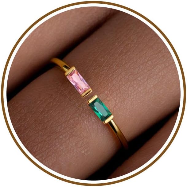 JSJOY Birthstone Rings for Women Dainty Emerald Blue Ring Birthday Gifts for Mom Her Gemstones CZ Ring for Teens Gold Rings That Don't Tarnish Adjustable Ring Jewelry Gifts