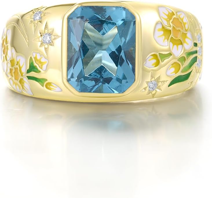 Santuzza 925 Sterling Silver Enamel Flower Pattern Ring for Women
