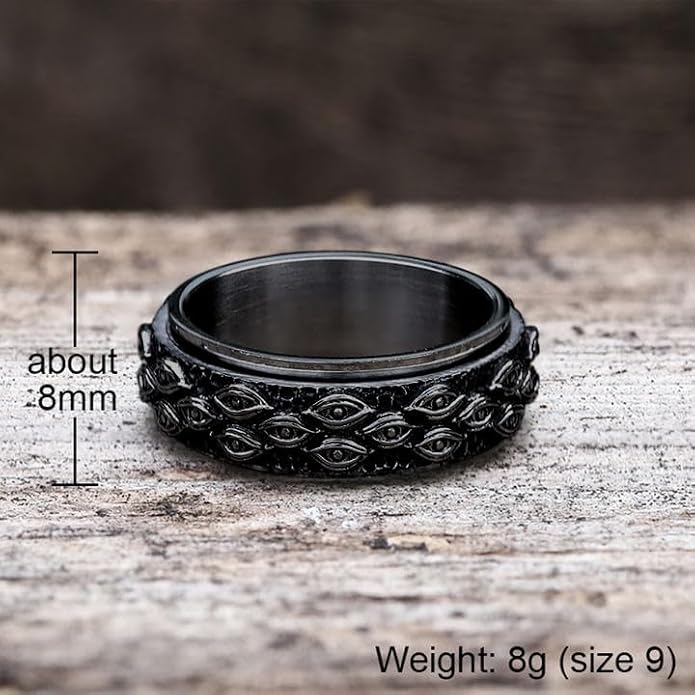 GTHIC Stainless Steel Eye of Providence Spinner Ring for Men Women Black Gold Silver Gothic Ring All Seeing Eye Rotating Band Ring Vintage Evil Eye Fidget Rings For Anxiety Jewelry Size 6-13