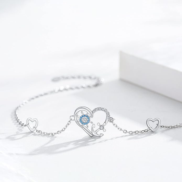 MEDWISE Multicolor Anchor Bracelets 925 Sterling Silver Anchor Jewelry Nautical Adjustable Bracelets Navy Wife Jewelry Gifts for Women Daughter Christmas Gifts 2025