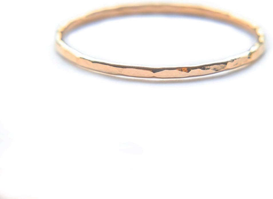 Ellie J Maui Hammered Ring, 1mm Thin Stacking Rings, Minimalist Rings for Women, 14K Gold Filled Rings for Teen Girls Midi Knuckle Pinky Finger Jewerly (Size 3-11)
