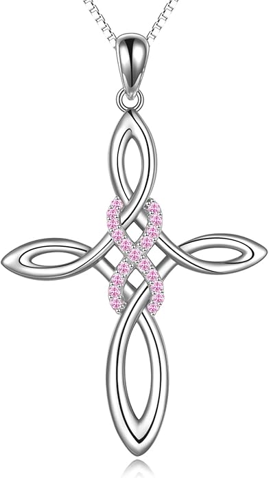 LUHE Celtic Knot Cross Necklace Sterling Silver Birthstone Polished Religious Infinity Celtics Jewelry Gifts for Women