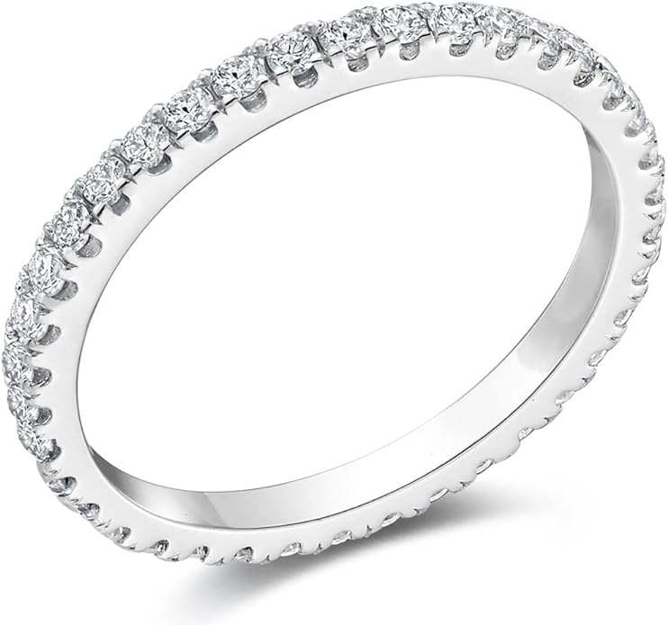 Bo.Dream 1.5mm/2.2mm/3mm Round Cubic Zirconia CZ Full/Half Eternity Rings Wedding Band Sterling Silver