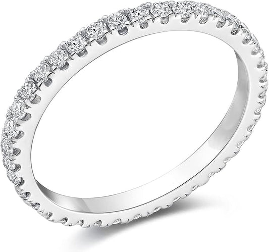 Bo.Dream 1.5mm/2.2mm/3mm Round Cubic Zirconia CZ Full/Half Eternity Rings Wedding Band Sterling Silver