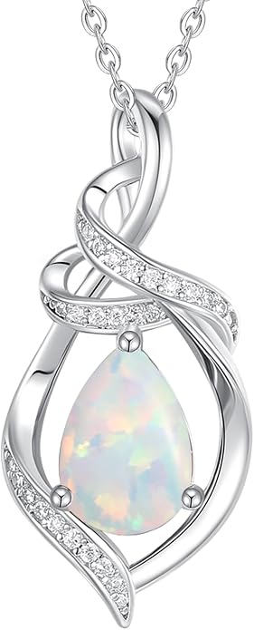 FANCIME Teardrop Birthstone Necklace for Women S925 Sterling Silver Elegant Ribbon Pendent Necklace Birthday Jewelry Gifts for Mom Wife Her, 16"+2" Inches