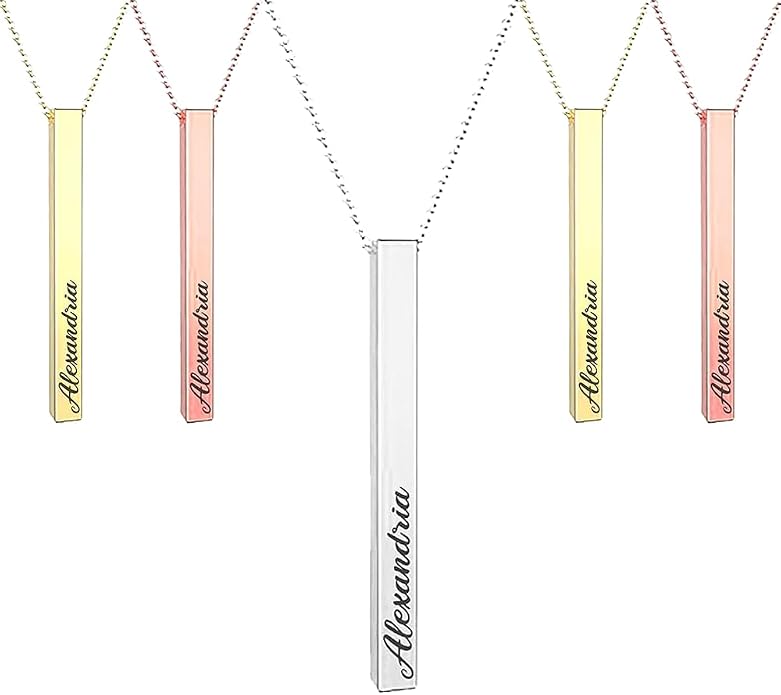 Elosh Customized Elegance 3D Vertical Bar Necklace with Engraved Name Pendant Personalized with your text Custom made