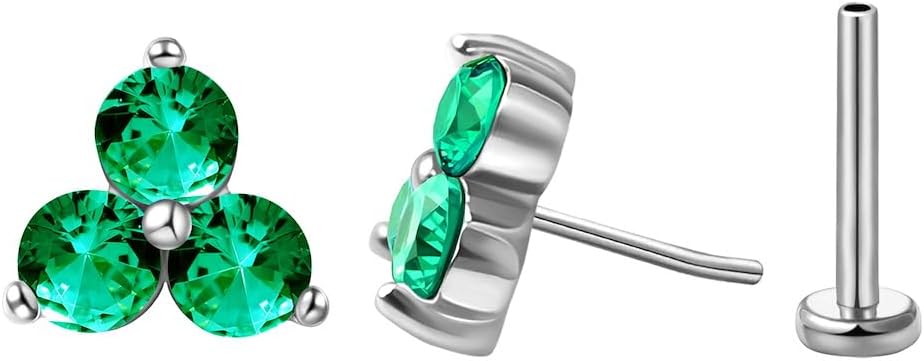 FANSING Cartilage Earring Tragus Stud Trio CZ Stone Flat Back Earring for Helix Conch Threadless Push Pin Labret Stud