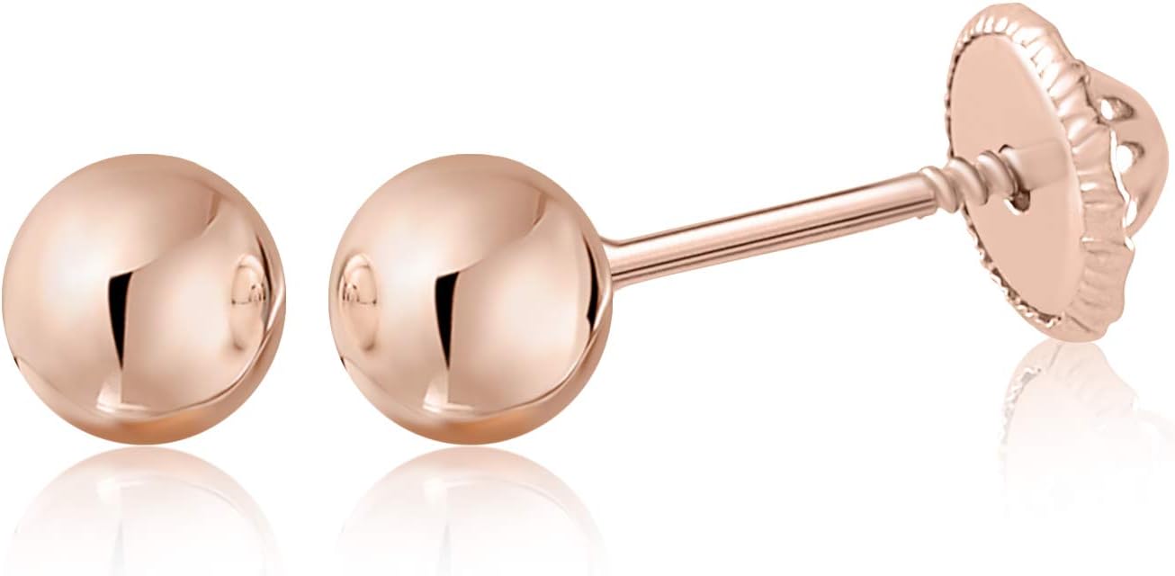 MASSETE Gold Ball Stud Earrings for Women and Girls Screwback | 10k, 14k, 18k | White Yellow or Rose Gold | 3mm 4mm 5mm | Nickel Free