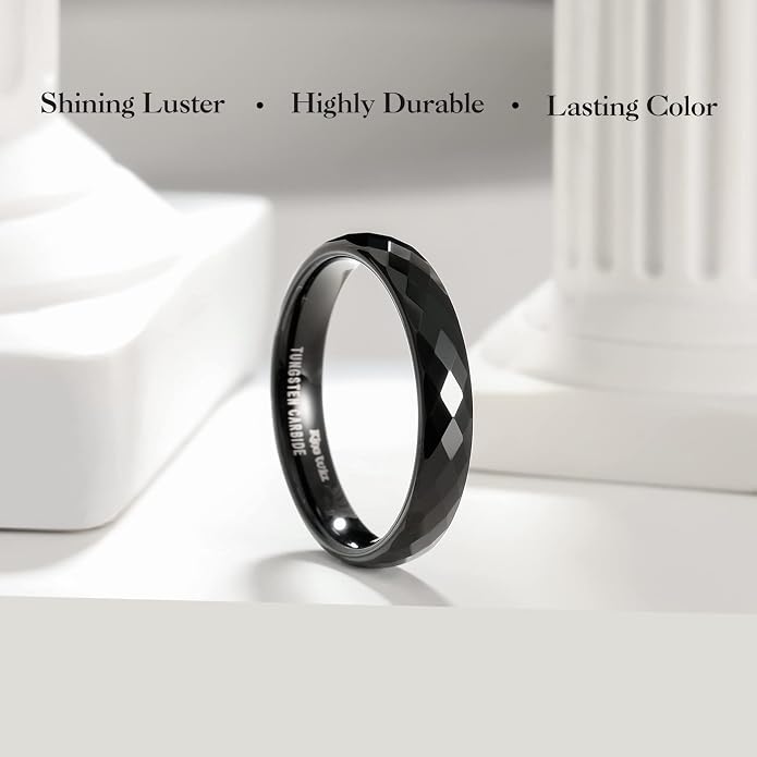 King Will Tungsten Carbide Wedding Ring for Men Women Promise Ring for Couple 2mm/4mm/6mm Black/Silver/Gold/Rose Gold Multi-faceted Shining Luster High Polished Wedding Band Comfort Fit