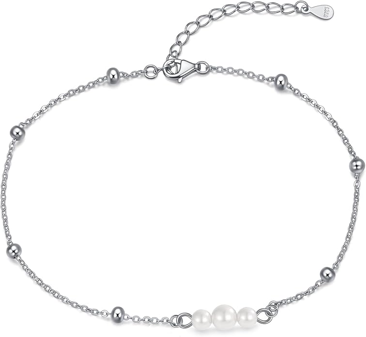 Rnivida 925 Sterling Silver Anklet for Women, Dainty Cross, Evil Eye, Anchor, Wave Beads Chain Ankle Bracelet