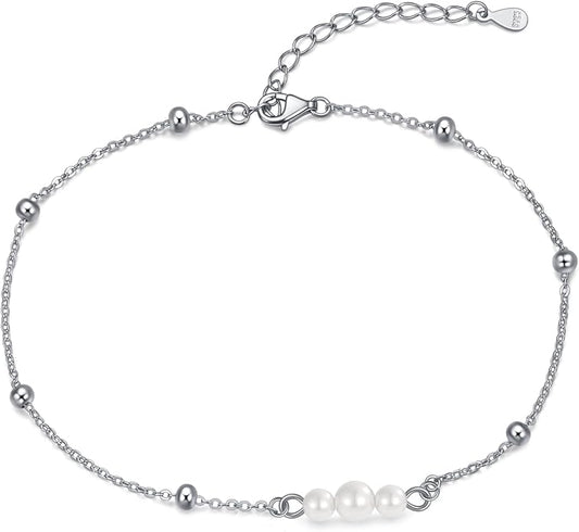 Rnivida 925 Sterling Silver Anklet for Women, Dainty Cross, Evil Eye, Anchor, Wave Beads Chain Ankle Bracelet