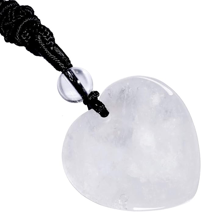 TUMBEELLUWA Carved Stone Heart Shape Necklace Chakra Quartz Pendant with Cord Amulet Healing Crystal Jewelry for Unisex