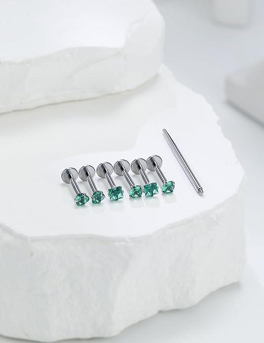 20G 18G 16G Astm F136 Titanium Internal Thread Flat Back Earrings Nose Studs Tragus Helix Conch Cartilage Lobe Earrings Medusa Labret Snake Bite Monroe Lip Ring Piercing Jewelry For Women Men