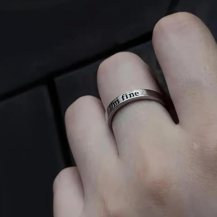 I'm Fine - Intimation Save Me Rings, Adjustable Silver - Tone Open Ring, Inspirational Stainless Steel Ring, Anxiety Relief Fidget Spinner Rin g Vintage Engraved Jewelry
