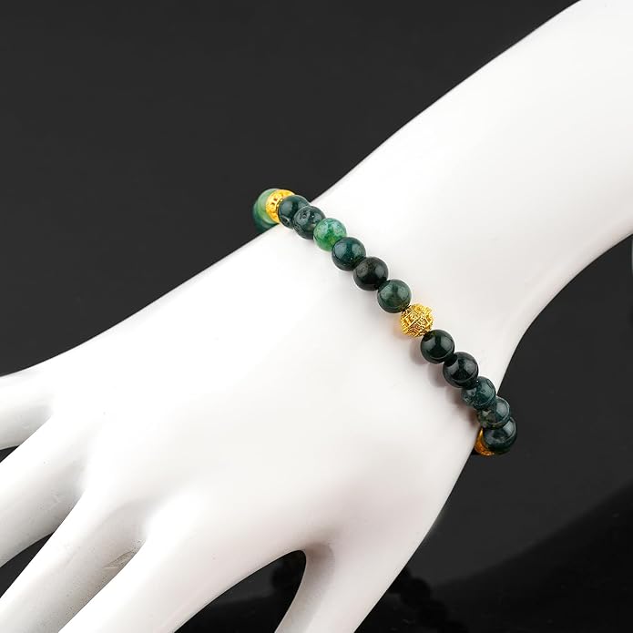 AAA Grade Natural Gemstone Beaded Bracelet, 14K Gold Plated with Evil Charm, Wicca & Reiki Healing Crystals, Handmade Bohemian Jewelry, Christmas Gift for Women (7+1inch)