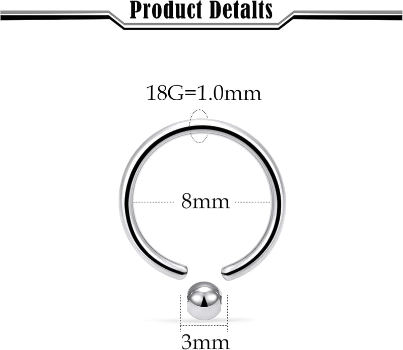 20G-2G ASTM F136 Titanium Septum Rings Nose Ring Hoops Circular Barbell Helix Snug Tragus Rook Daith Cartilage Earring Sneke Bites Lip Ring Hoop Smiley Piercing Jewelry for Women Men 6mm-19mm
