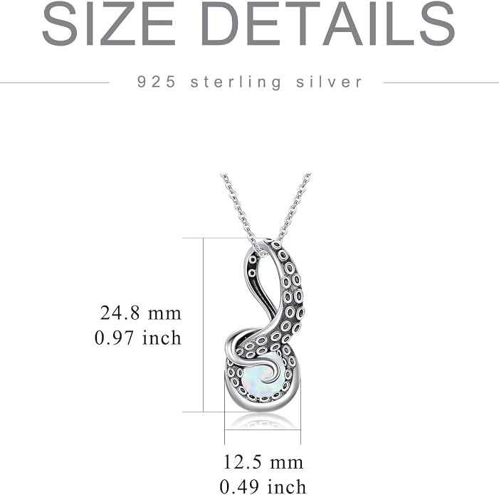 Octopus Tentacles Necklace with Gemston 925 Sterling Silver Octopus Pendant for Women Ocean Jewelry Gift for Women