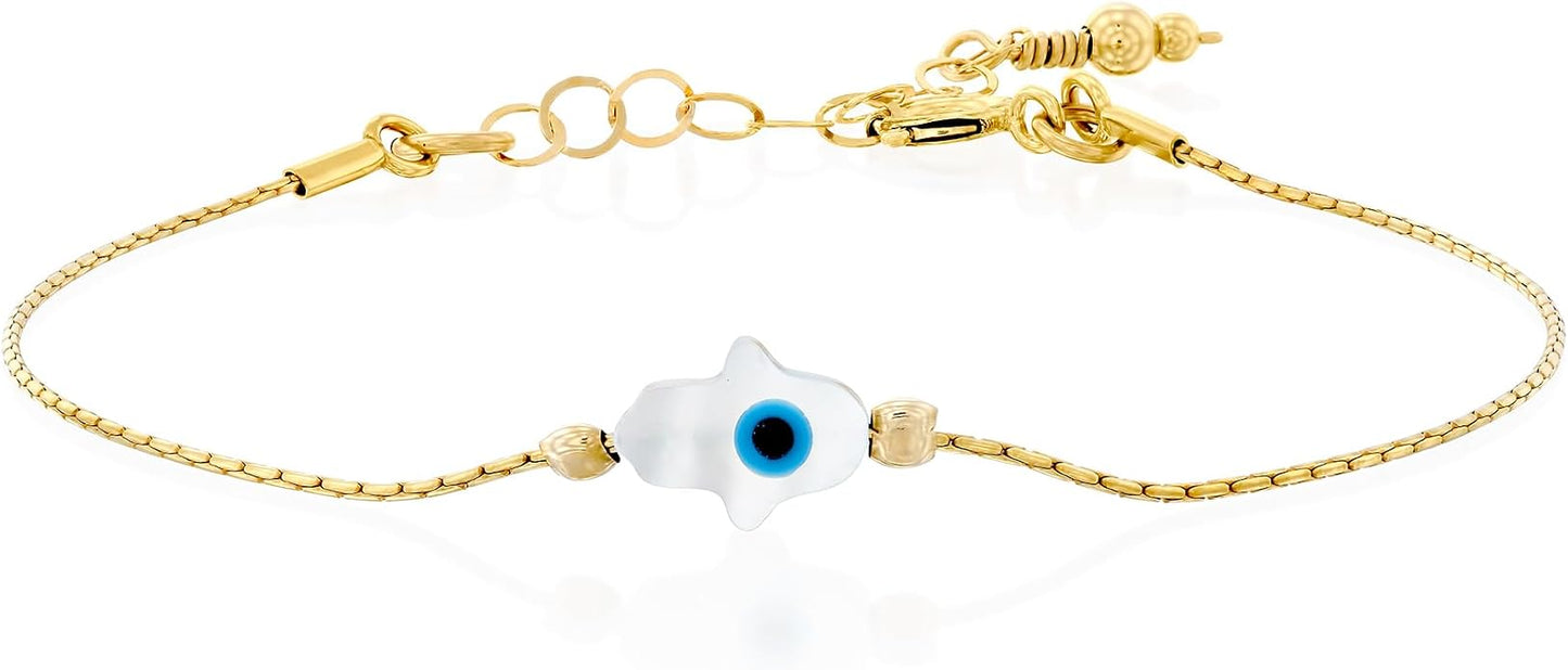 Minimalist Evil Eye Charm Bracelet – Handmade Delicate Good Luck Jewelry for Women – Adjustable 6.5” + 1” Extender