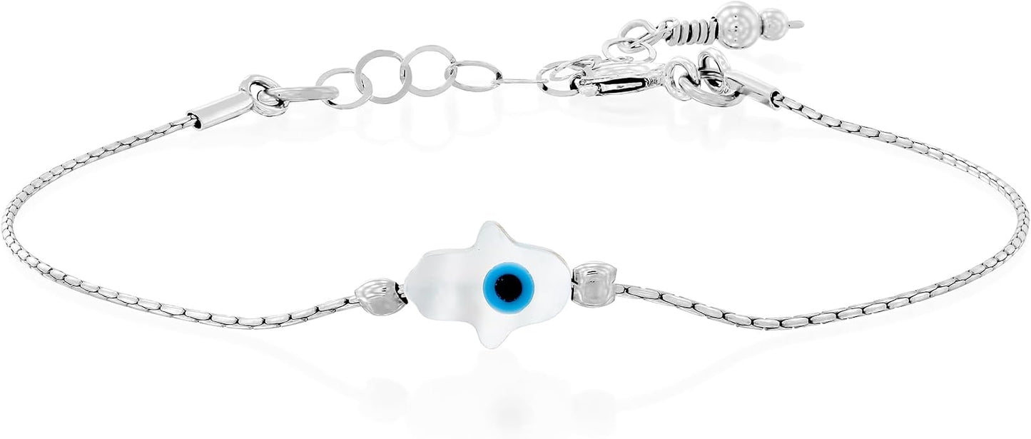 Minimalist Evil Eye Charm Bracelet – Handmade Delicate Good Luck Jewelry for Women – Adjustable 6.5” + 1” Extender
