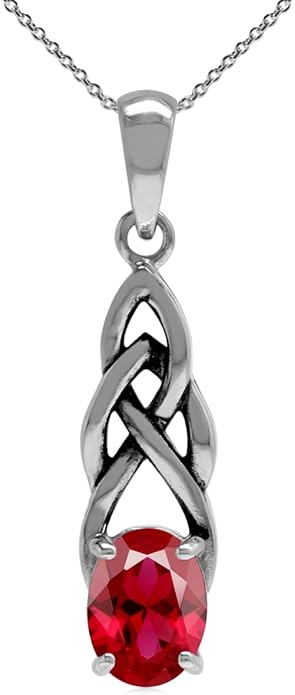 Silvershake 8X6mm Oval Shape Birthstone Gemstone Antique Finishing or Yellow Gold Plated 925 Sterling Silver Celtic Knot Weave Solitaire Pendant or Pendant with 18 Inch Chain Necklace Jewelry for Women