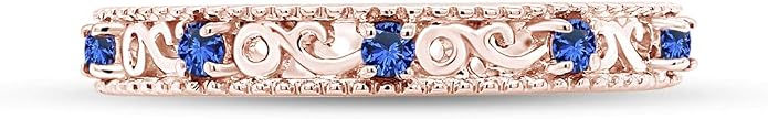 Jewel Zone US Filigree Eternity Wedding Band Ring for Women, Round Cut Simulated Gemstone Stackable Promise Ring in 14K Gold Plated 925 Sterling Silver Band Width 3.5mm – Elegant Jewelry for Her