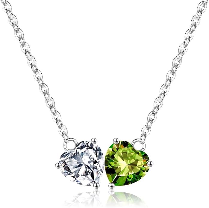 Iefil 1.25Ct Double Heart Birthstone Necklace - 925 Sterling Silver Birthstone Necklace, Birthday Gifts for Women, Jewelry Gifts for Mom Daughter Wife