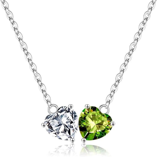 Iefil 1.25Ct Double Heart Birthstone Necklace - 925 Sterling Silver Birthstone Necklace, Birthday Gifts for Women, Jewelry Gifts for Mom Daughter Wife