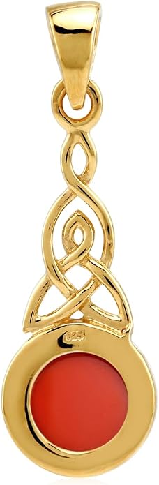 Silvershake 8MM Round Shape Gemstone White Gold Plated or Yellow Gold Plated 925 Sterling Silver Triquetra Celtic Knot Pendant or Pendant with 18 Inches Chain Necklace Jewelry for Women